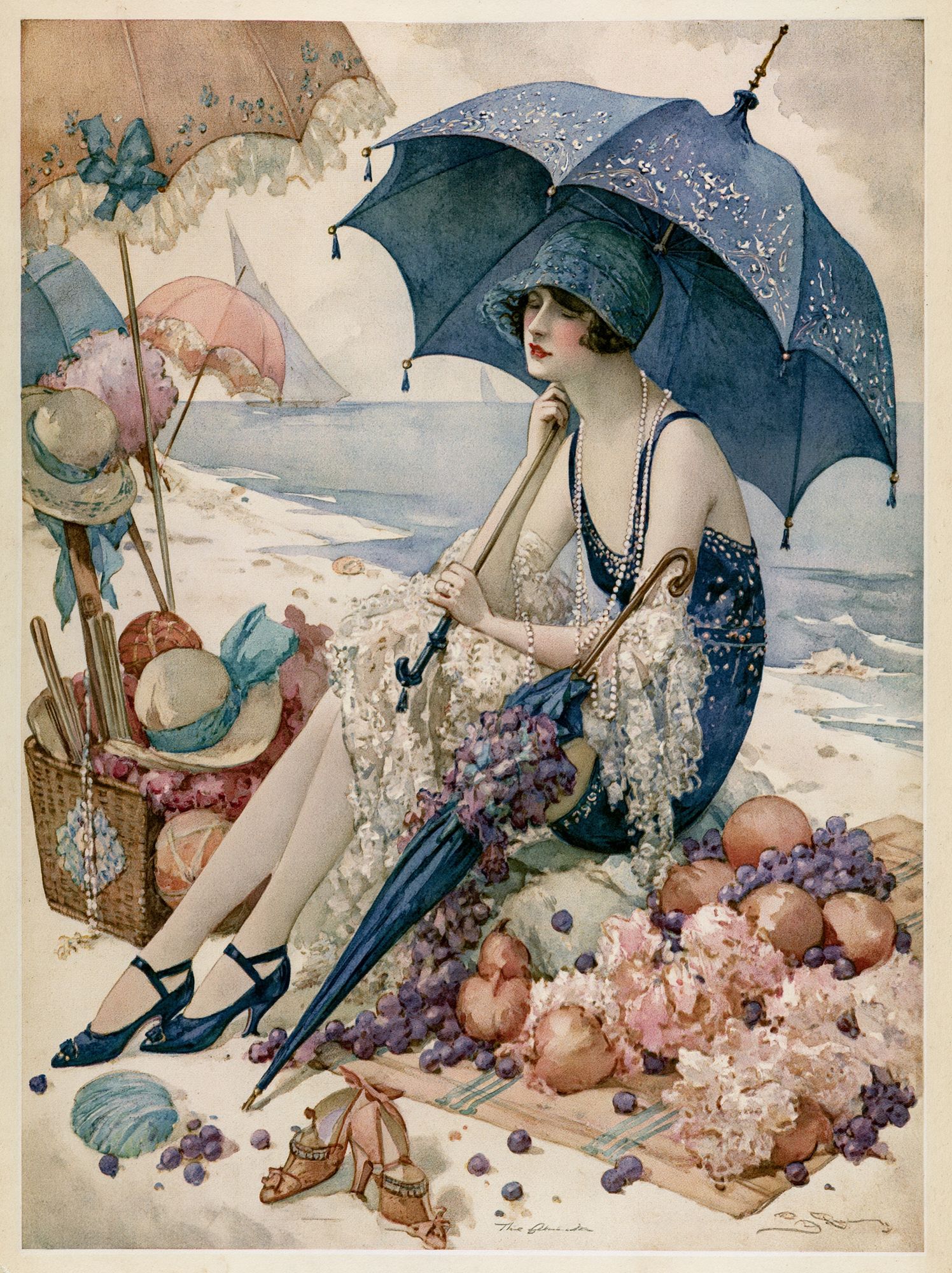 Art Deco Beach Lady Poster. poster detail