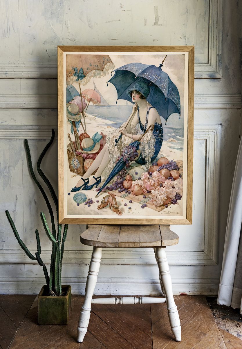 Art Deco Beach Lady Poster. — room view 1