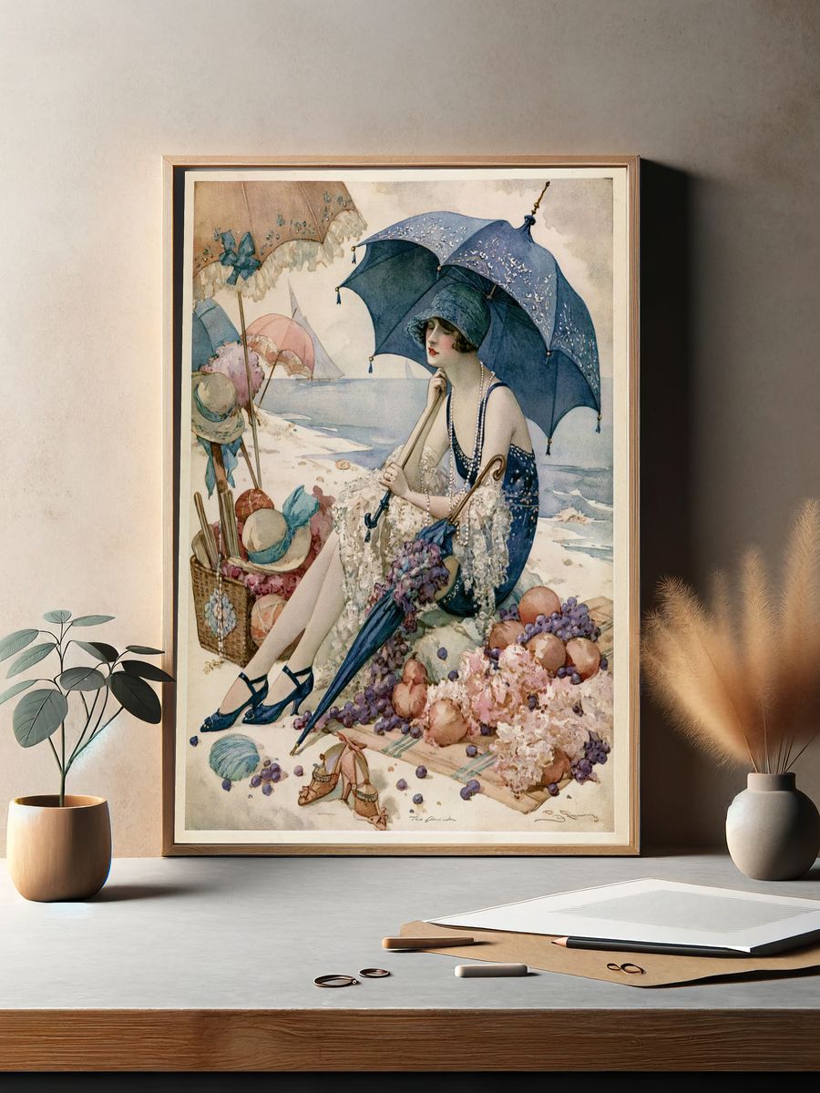 Art Deco Beach Lady Poster. — room view 2