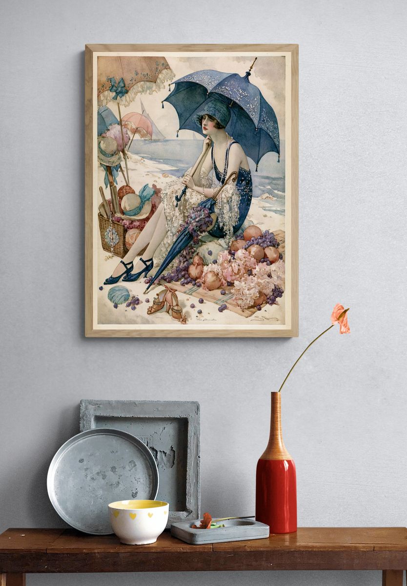 Art Deco Beach Lady Poster. — room view 3