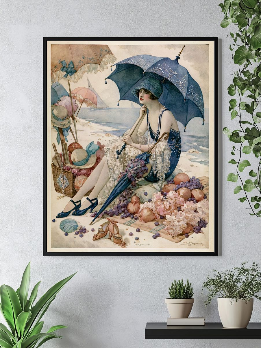 Art Deco Beach Lady Poster. — room view 4