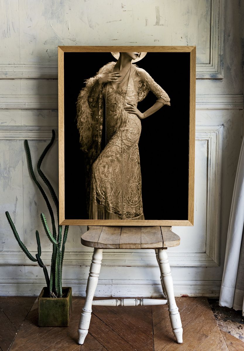 Art Deco Moonlit Woman Poster. room preview