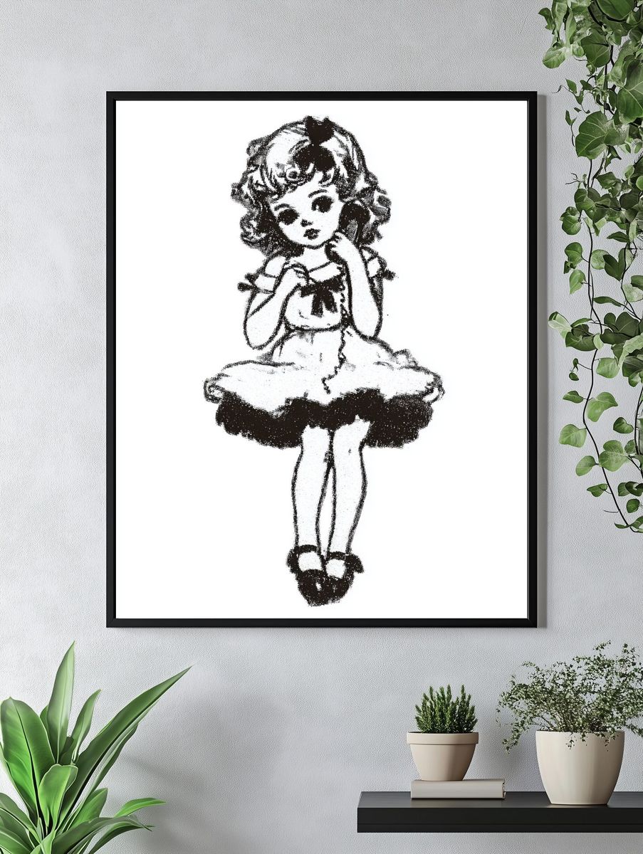 Vintage Doll Illustration Poster. — room view 4