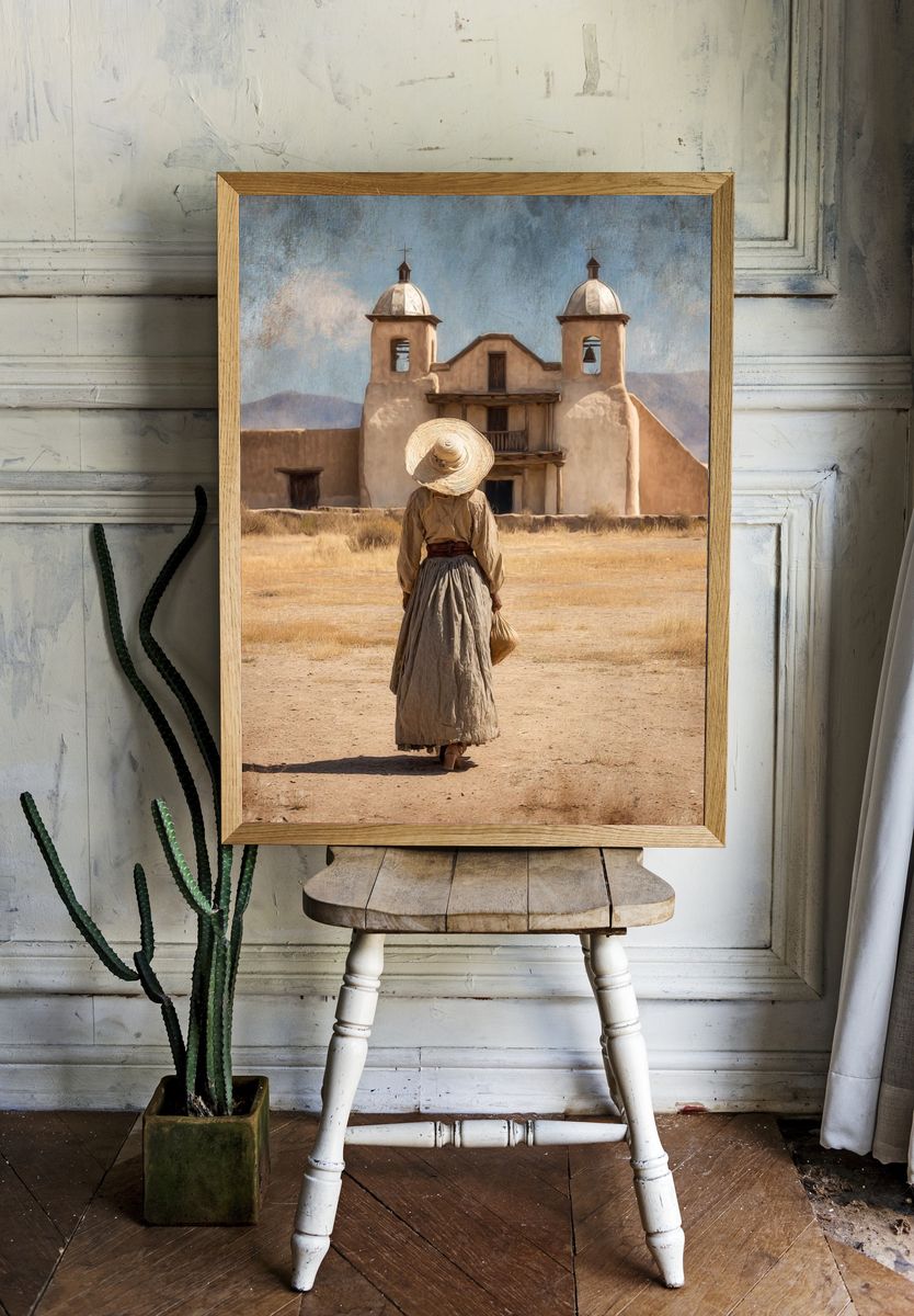 Woman in Desert Landscape — Vintage Print. room preview