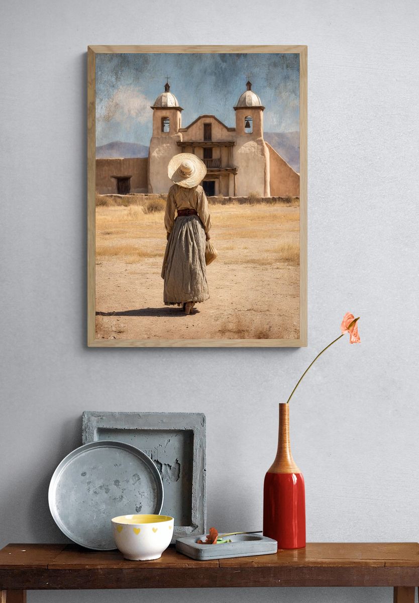 Woman in Desert Landscape — Vintage Print. — room view 3
