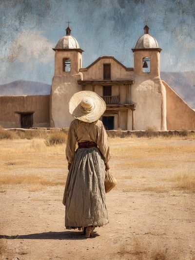 Woman in Desert Landscape — Vintage Print.
