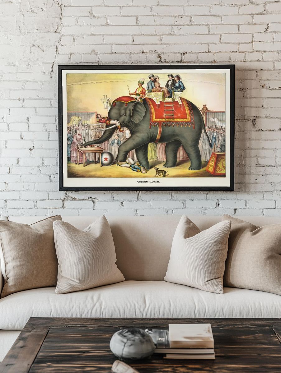 Performing Elephant — Vintage Print. — room view 1