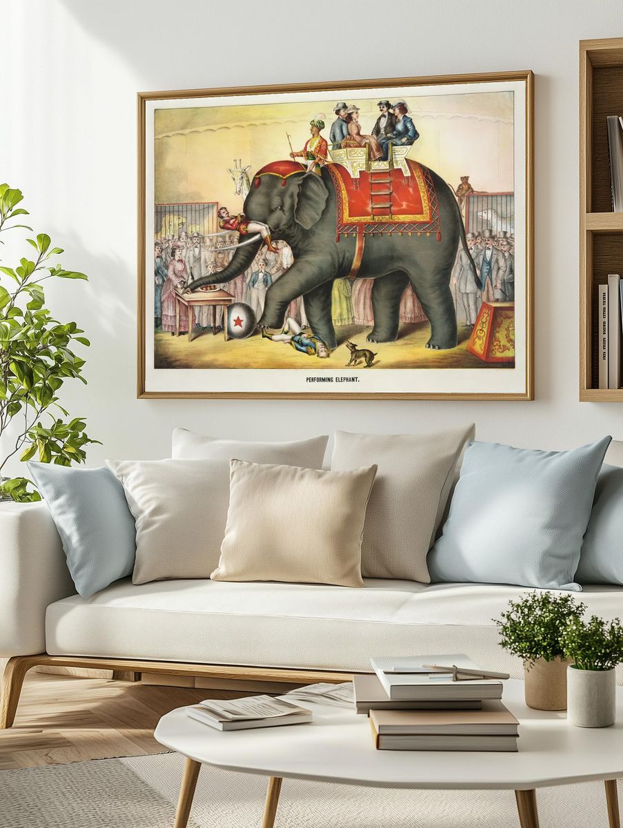 Performing Elephant — Vintage Print. — room view 2