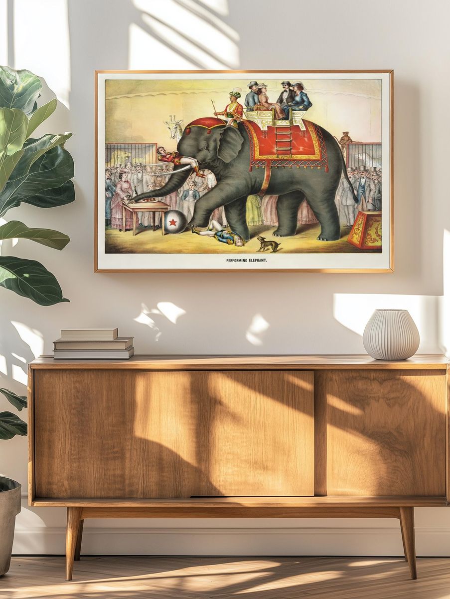 Performing Elephant — Vintage Print. — room view 3