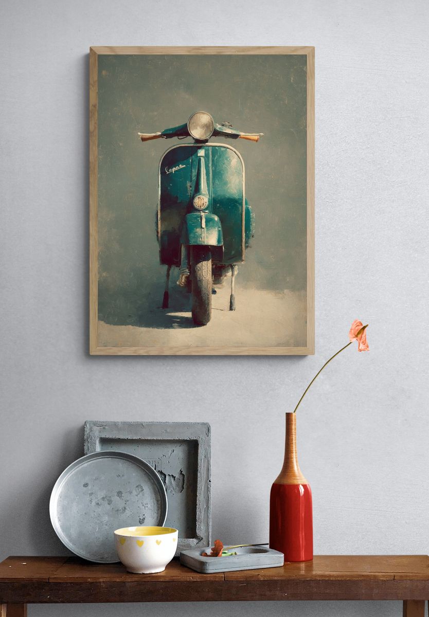 Vintage Vespa Scooter Poster. — room view 3