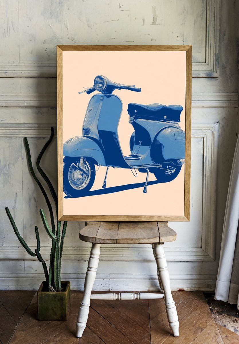 Blue Vespa Vintage Print. — room view 1