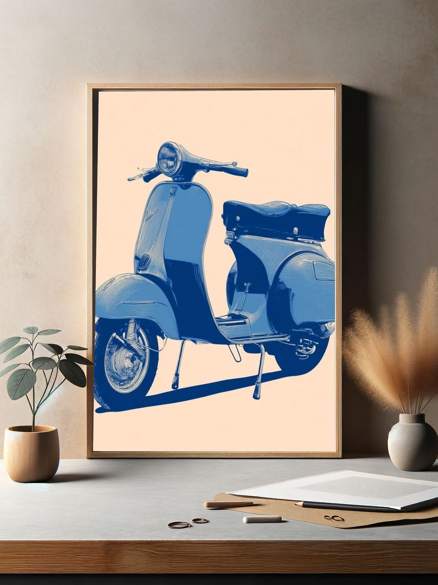 Blue Vespa Vintage Print. — room view 2