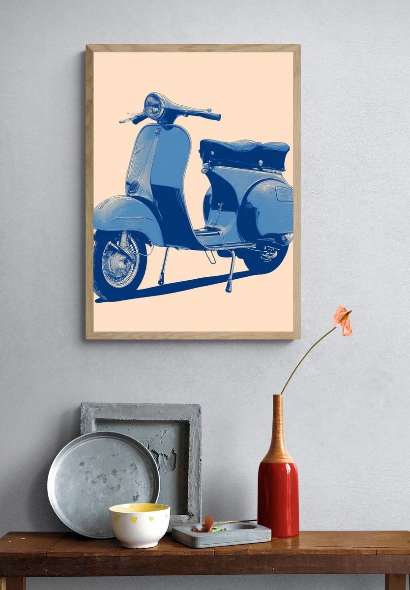 Blue Vespa Vintage Print. — room view 3