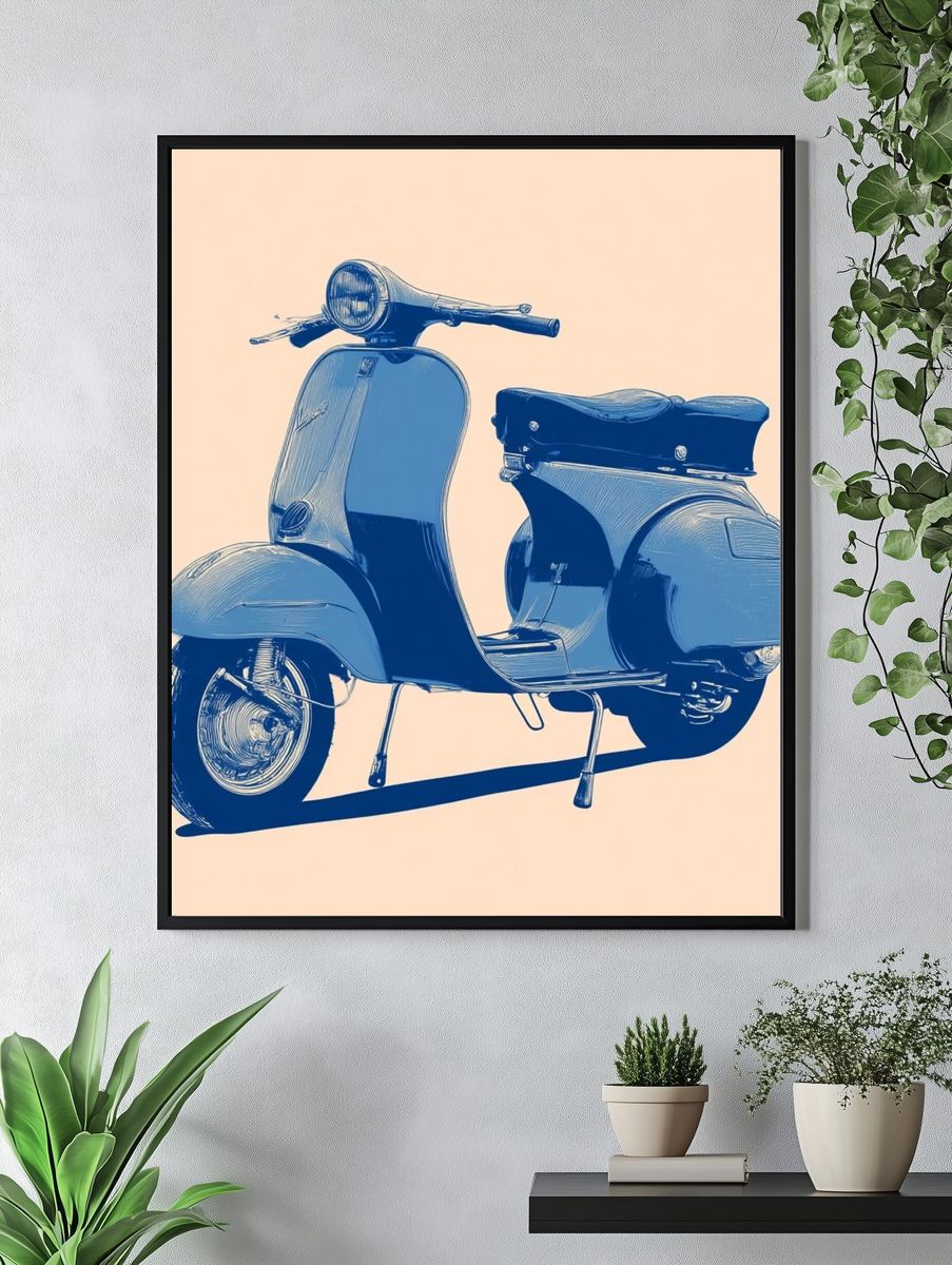 Blue Vespa Vintage Print. — room view 4