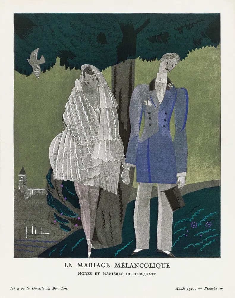 melancholy marriage, Modes et Manières. poster — vintage art
