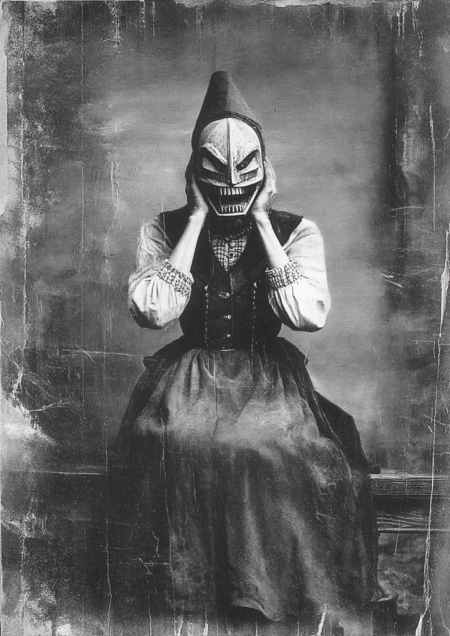 Masked Figure Vintage Fashion Poster. poster detail
