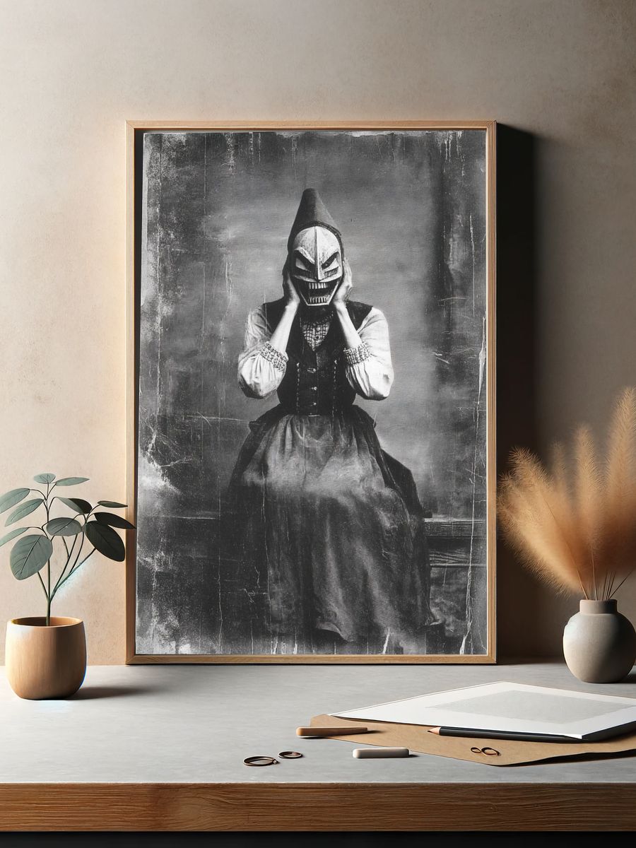 Masked Figure Vintage Fashion Poster. — room view 2