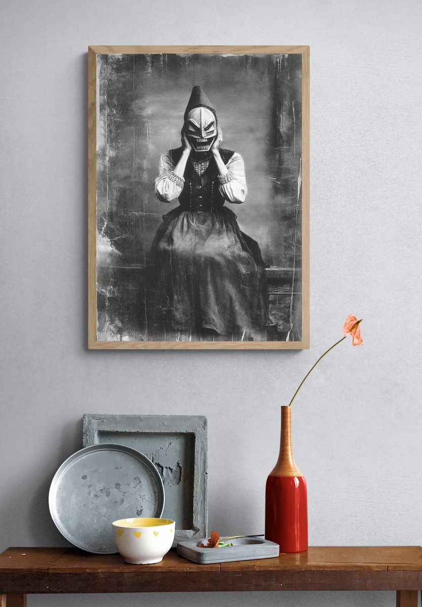 Masked Figure Vintage Fashion Poster. — room view 3