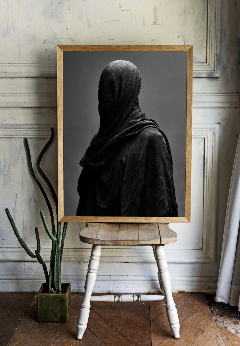 Veiled Figure Black-White Poster. room preview