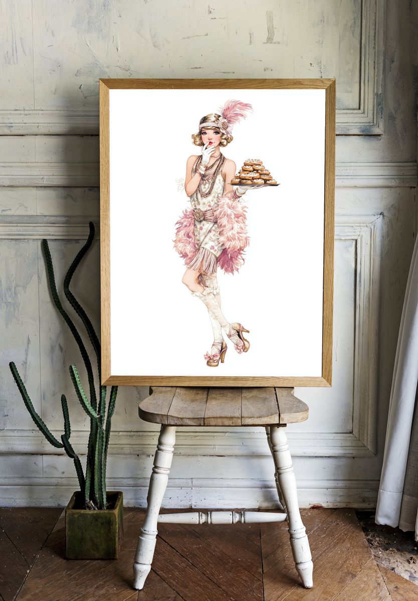 1920s Flapper with Cookies — Vintage Print. — room view 1