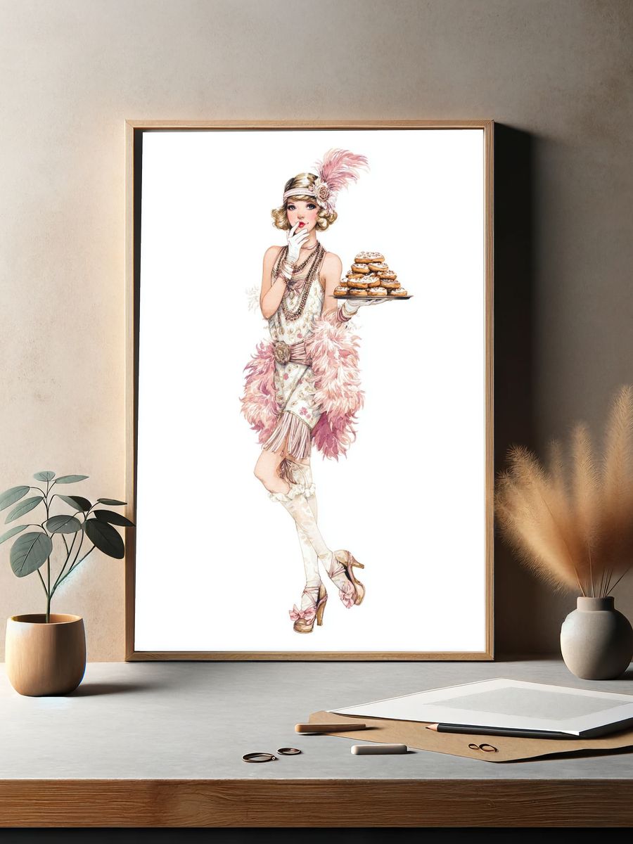 1920s Flapper with Cookies — Vintage Print. — room view 2