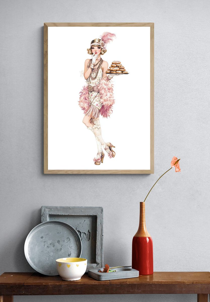 1920s Flapper with Cookies — Vintage Print. — room view 3