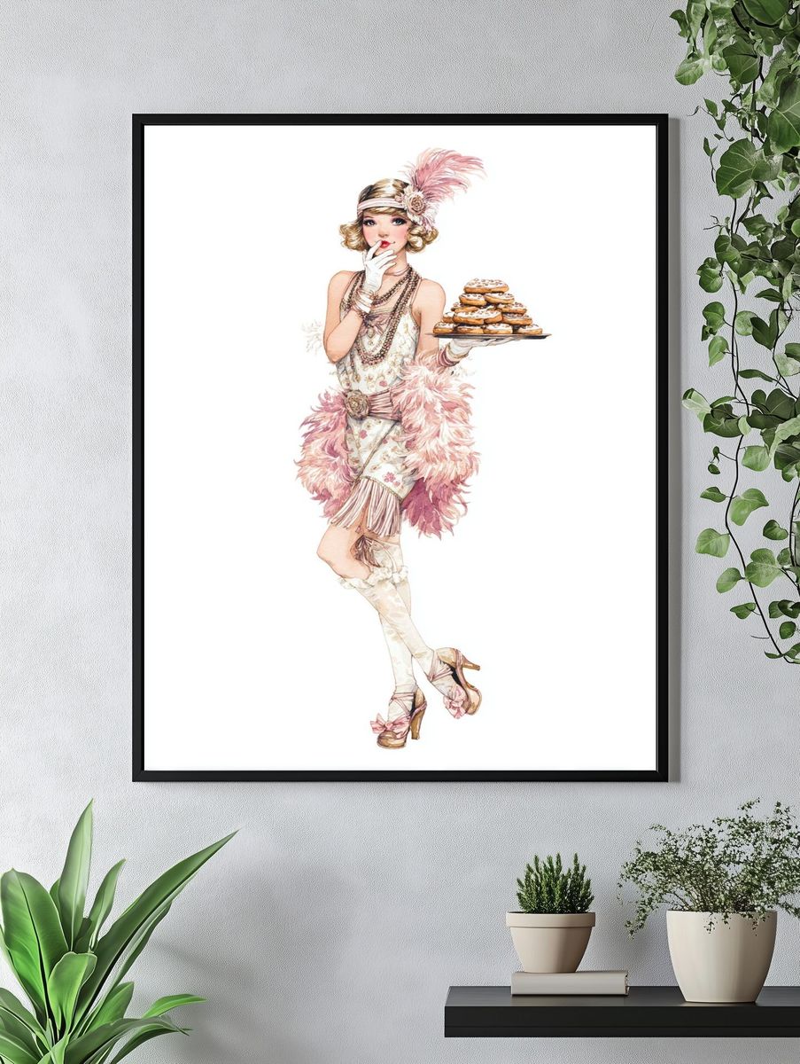 1920s Flapper with Cookies — Vintage Print. — room view 4