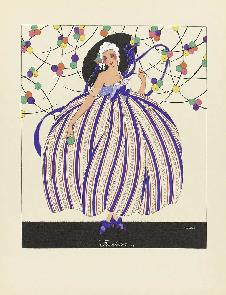 Elegant Lady in Striped Dress — Vintage Print. poster — vintage art