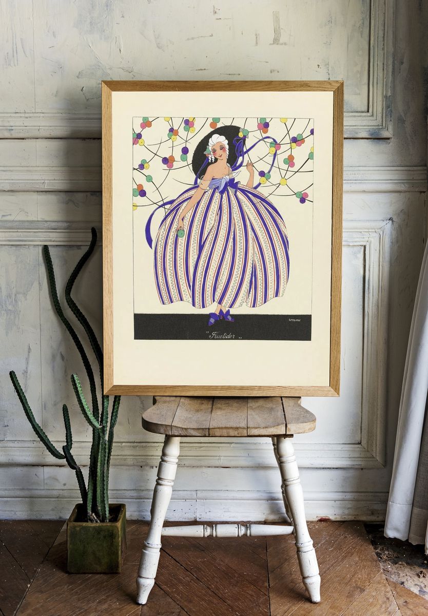 Elegant Lady in Striped Dress — Vintage Print room preview