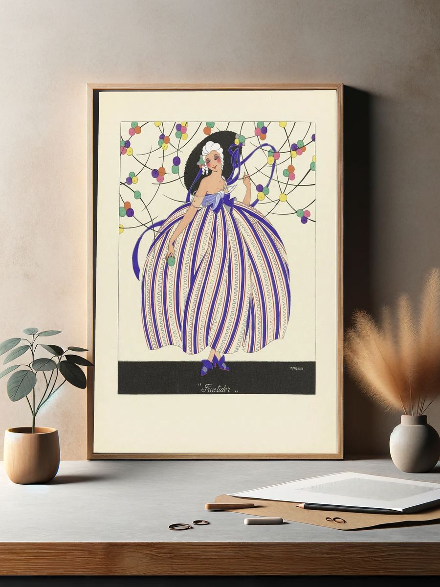 Elegant Lady in Striped Dress — Vintage Print. — room view 2
