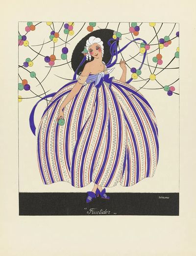 Elegant Lady in Striped Dress — Vintage Print