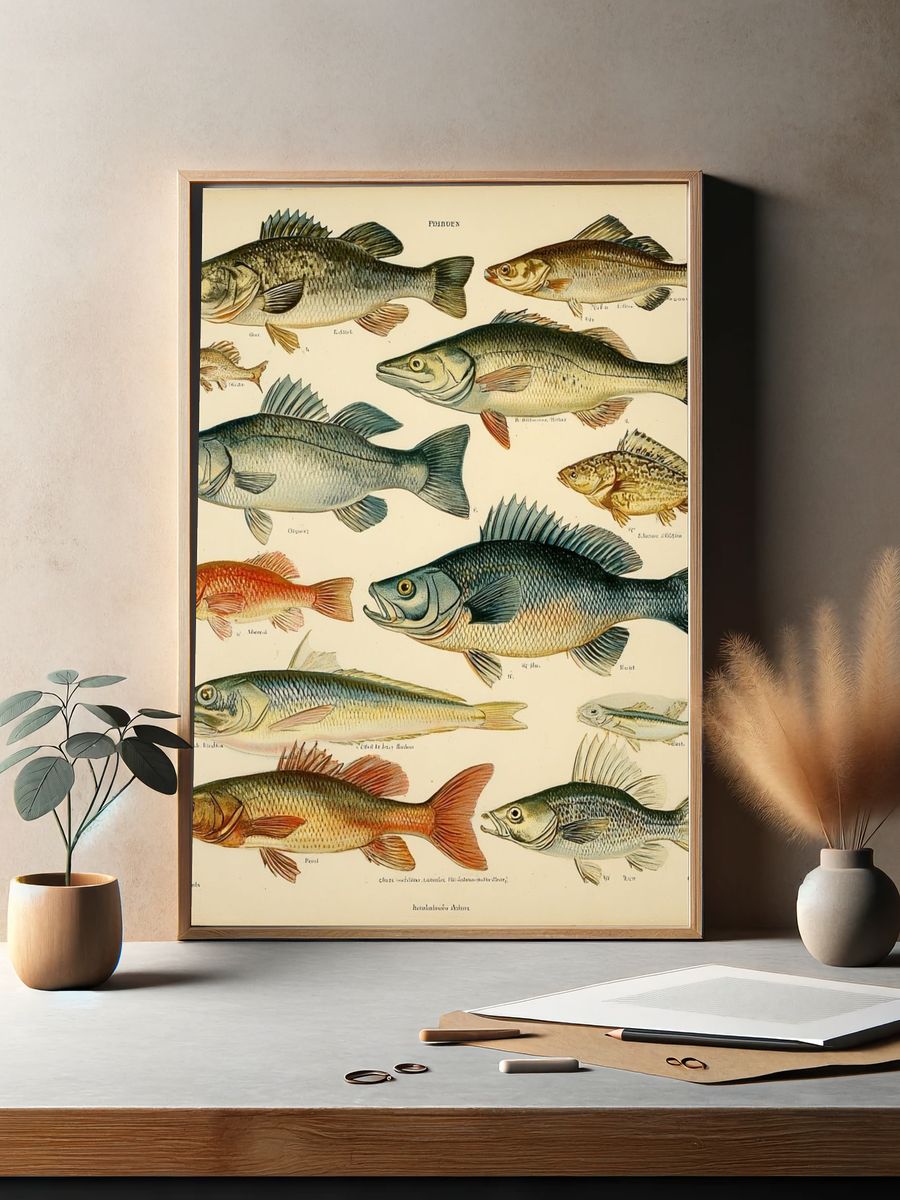 Vintage Fish Illustration Poster. — room view 2