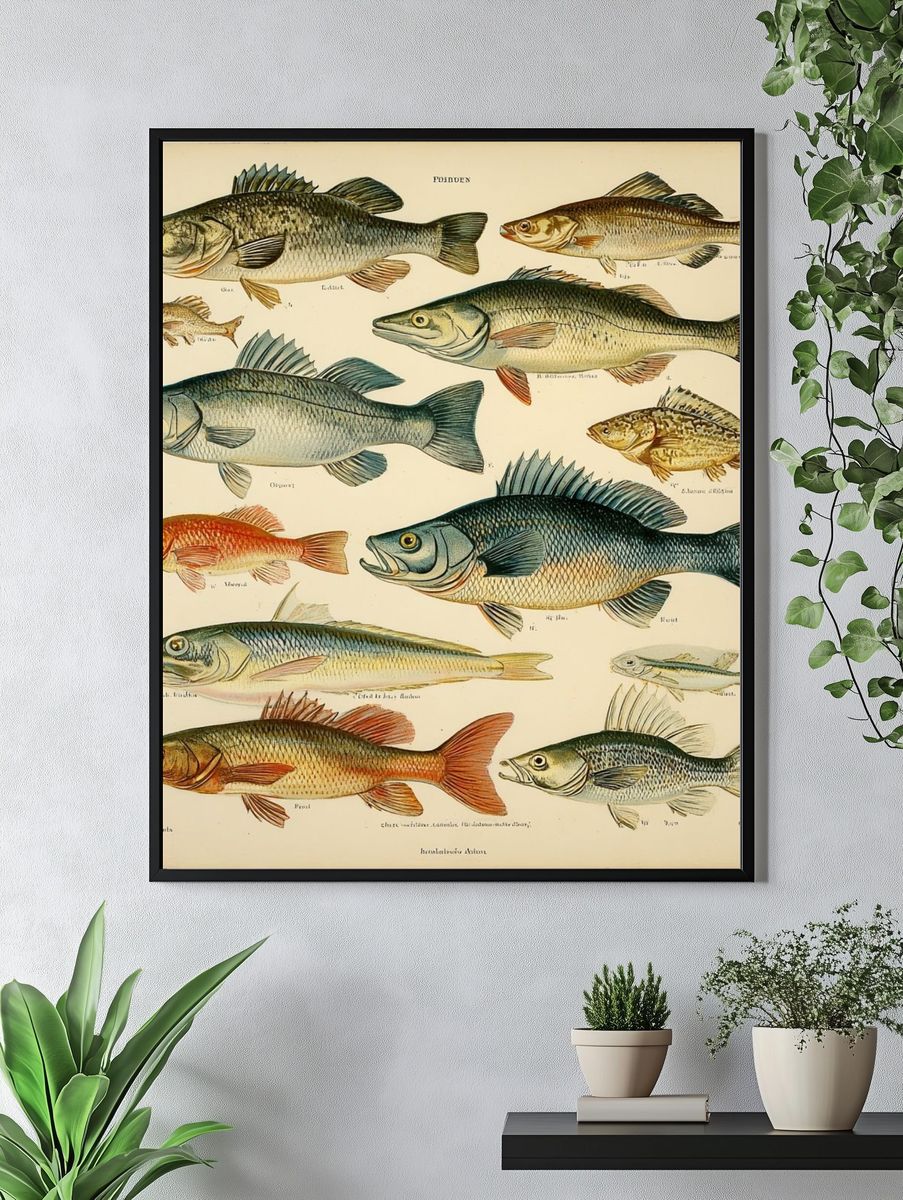 Vintage Fish Illustration Poster. — room view 4