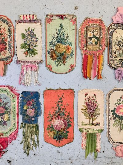Vintage Floral Textile Tags Poster. poster