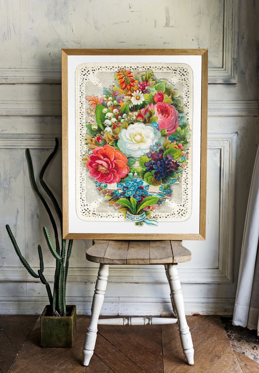 Vintage Floral Bouquet Collage Poster. — room view 1