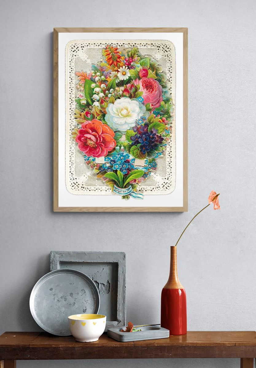 Vintage Floral Bouquet Collage Poster. — room view 3