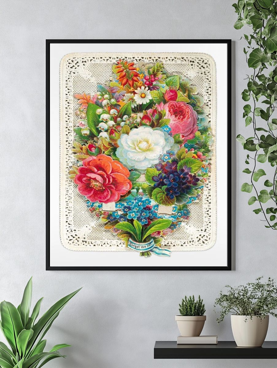 Vintage Floral Bouquet Collage Poster. — room view 4