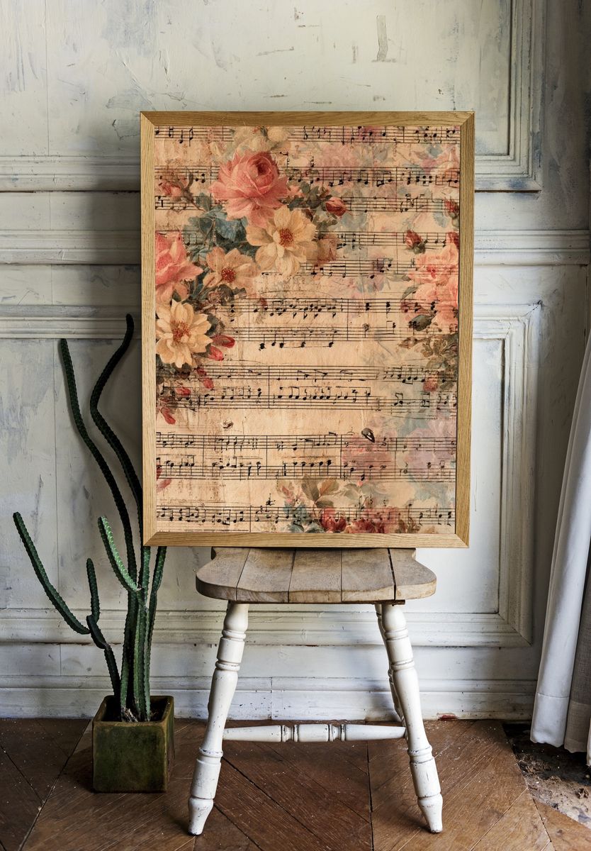 Vintage Floral Sheet Music Poster. room preview