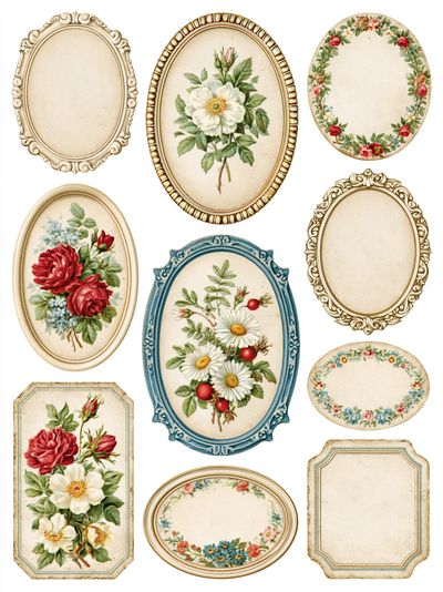 Vintage Floral Label Collage Poster.
