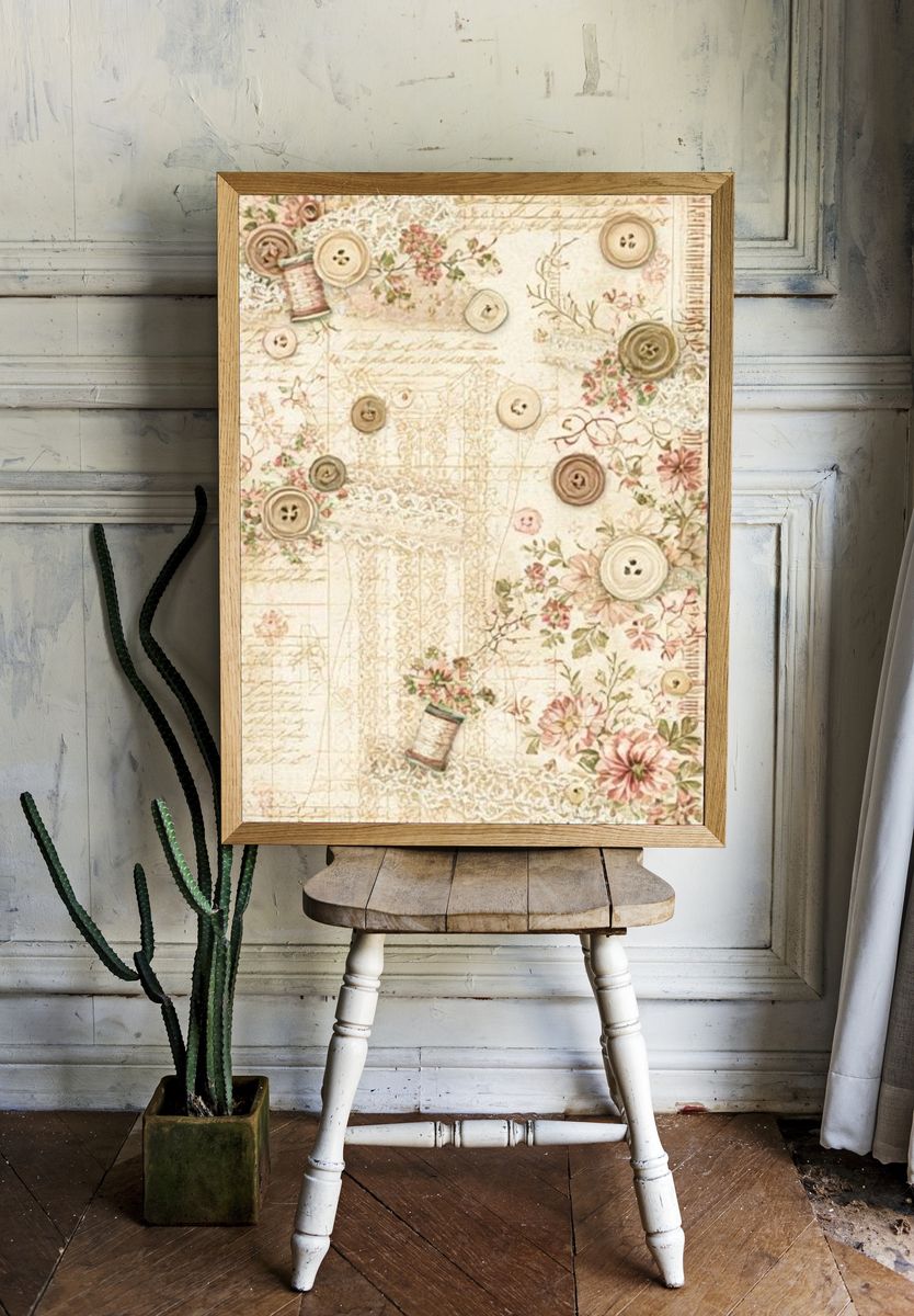 Vintage Floral Buttons Poster. — room view 1
