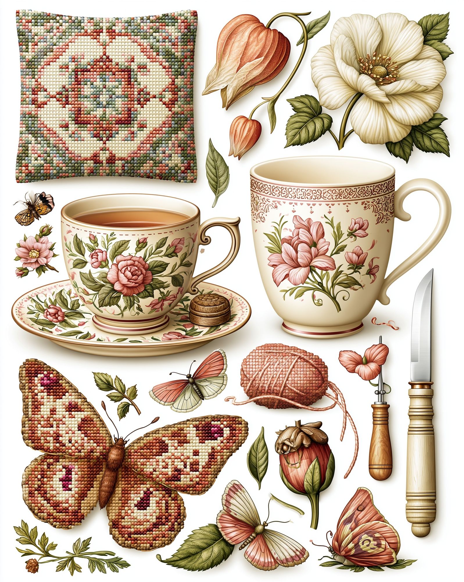 Vintage Floral Tea Still Life Poster. poster — vintage art