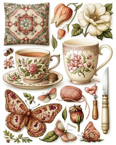 Vintage Floral Tea Still Life Poster.