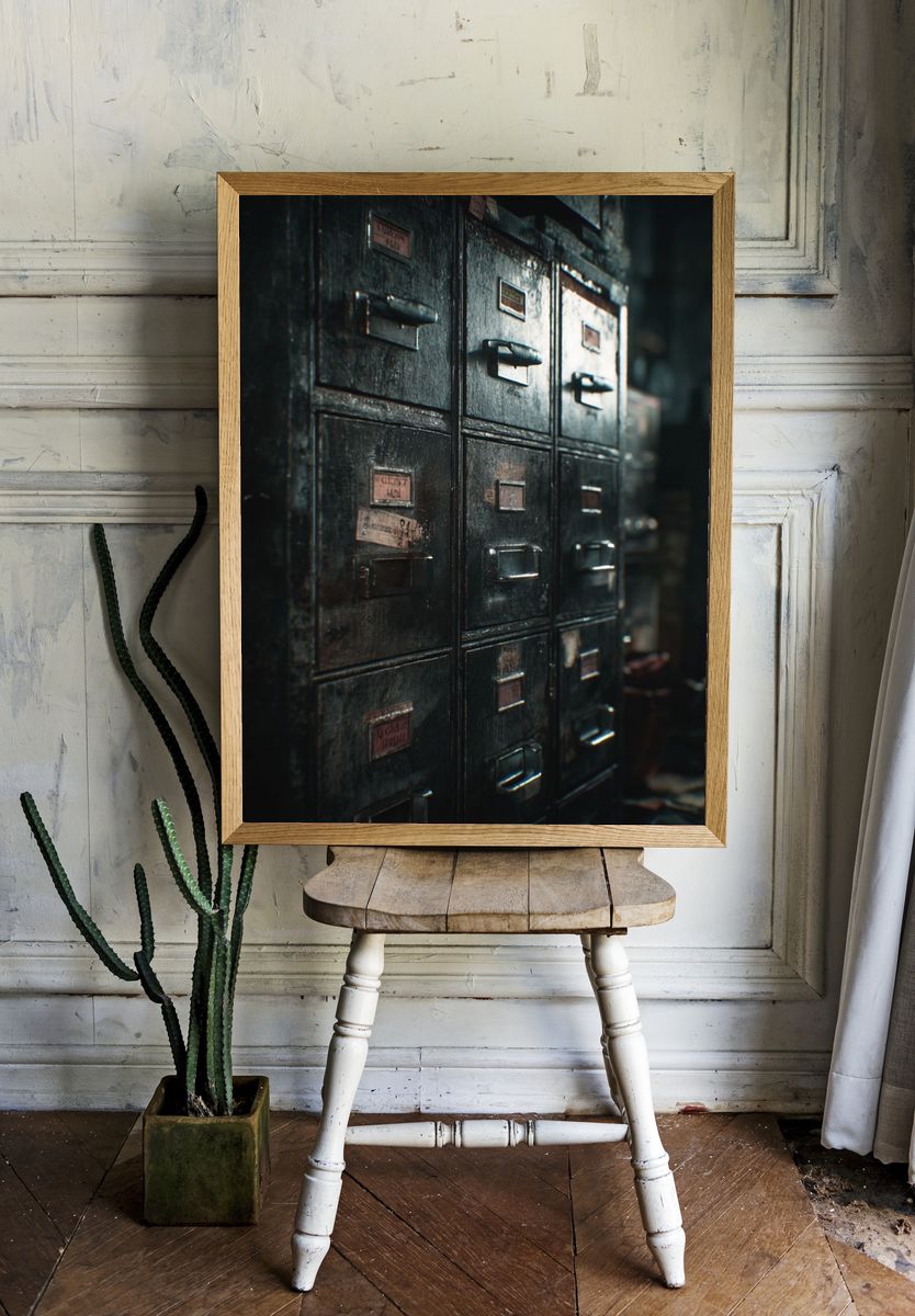 Vintage Filing Cabinets — Photography Print. — room view 1