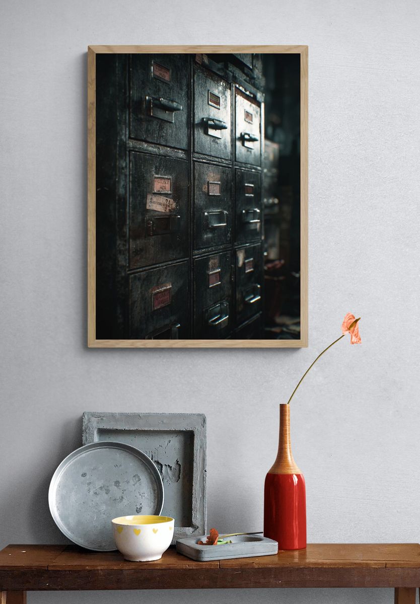 Vintage Filing Cabinets — Photography Print. — room view 3