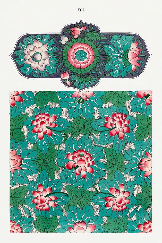 Lotus Floral Pattern — Vintage Print. poster — vintage art