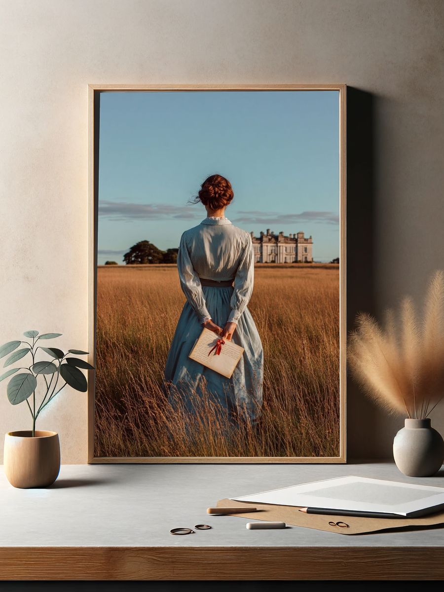Woman in Field — Vintage Print. — room view 2