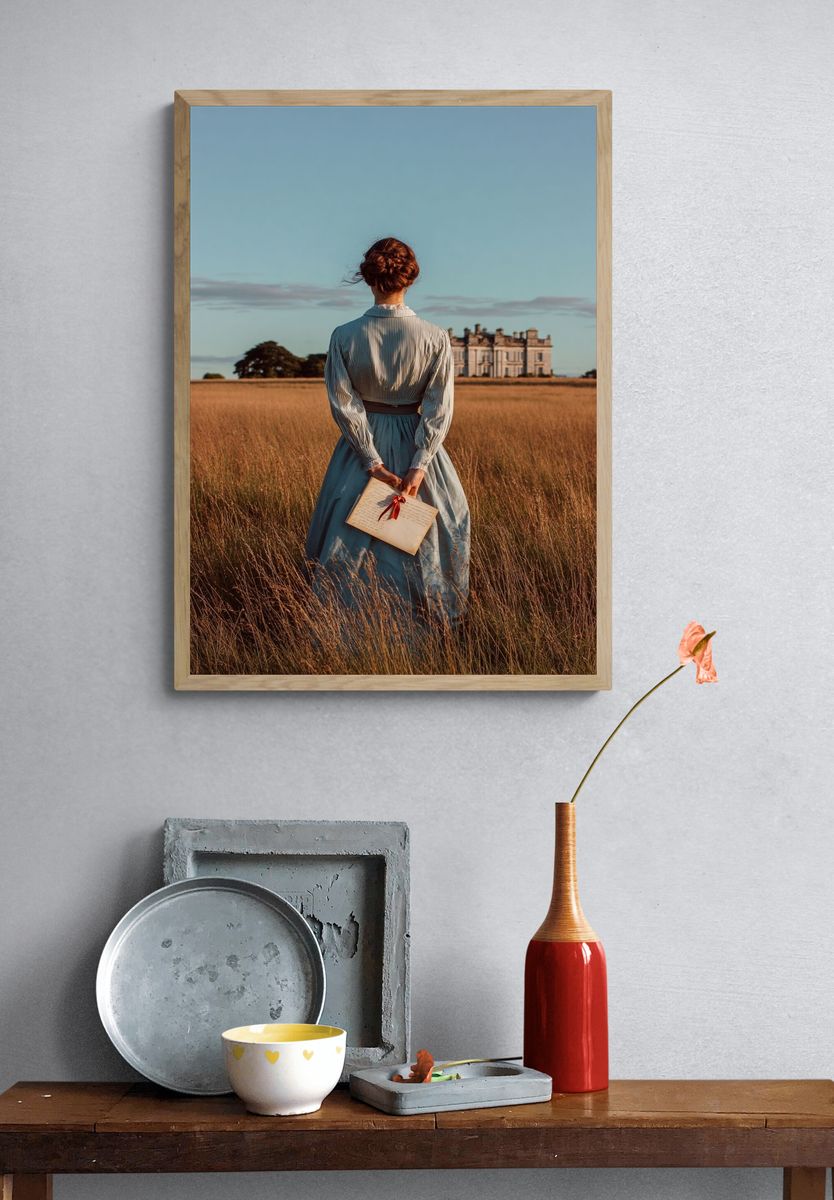 Woman in Field — Vintage Print. — room view 3