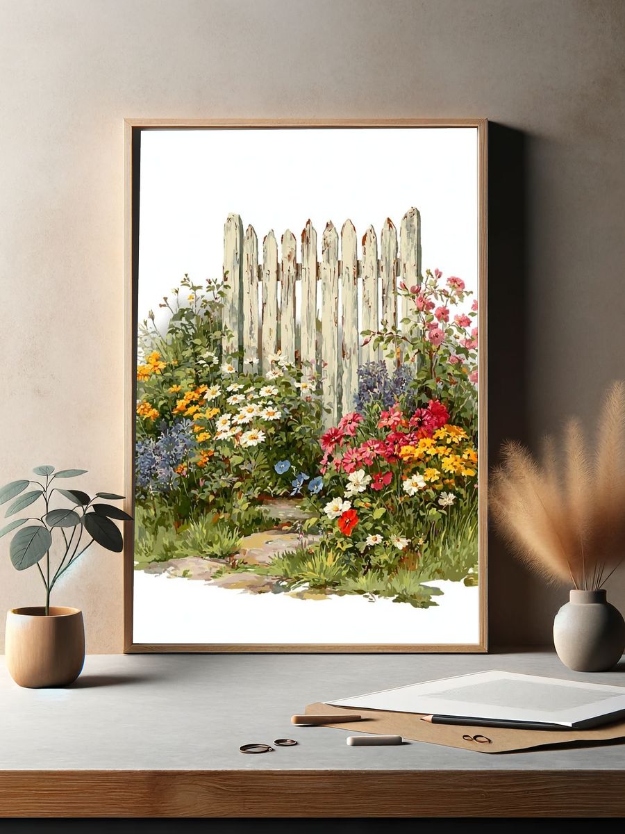 Garden Flowers — Vintage Print. — room view 2