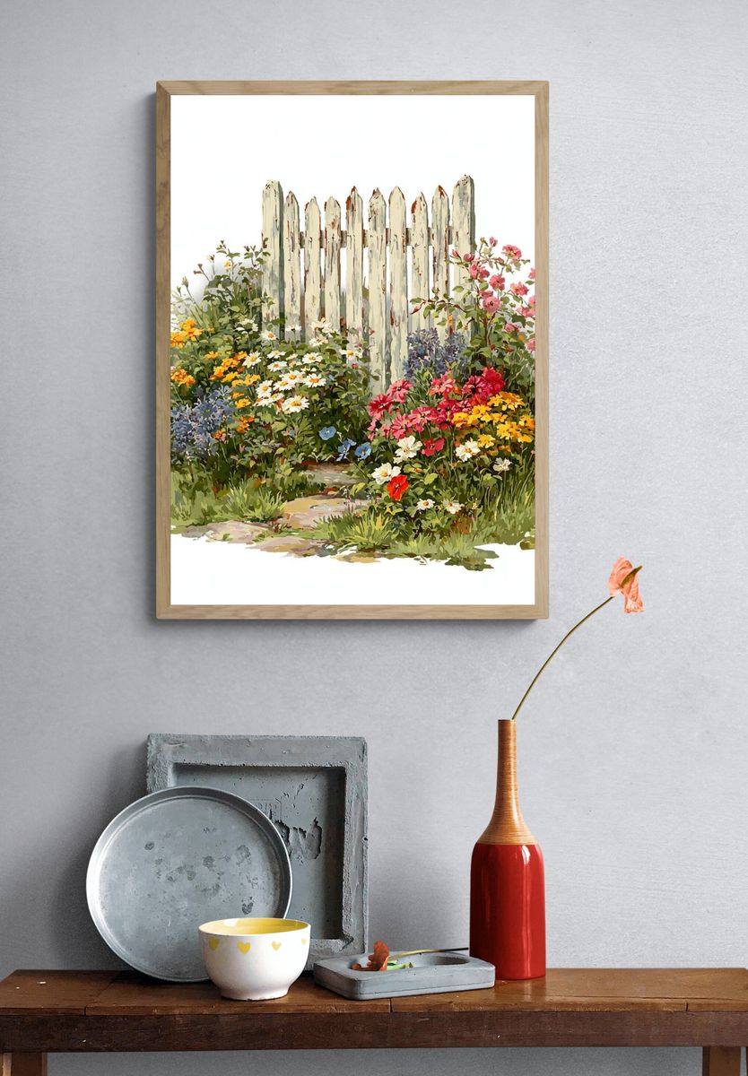 Garden Flowers — Vintage Print. — room view 3