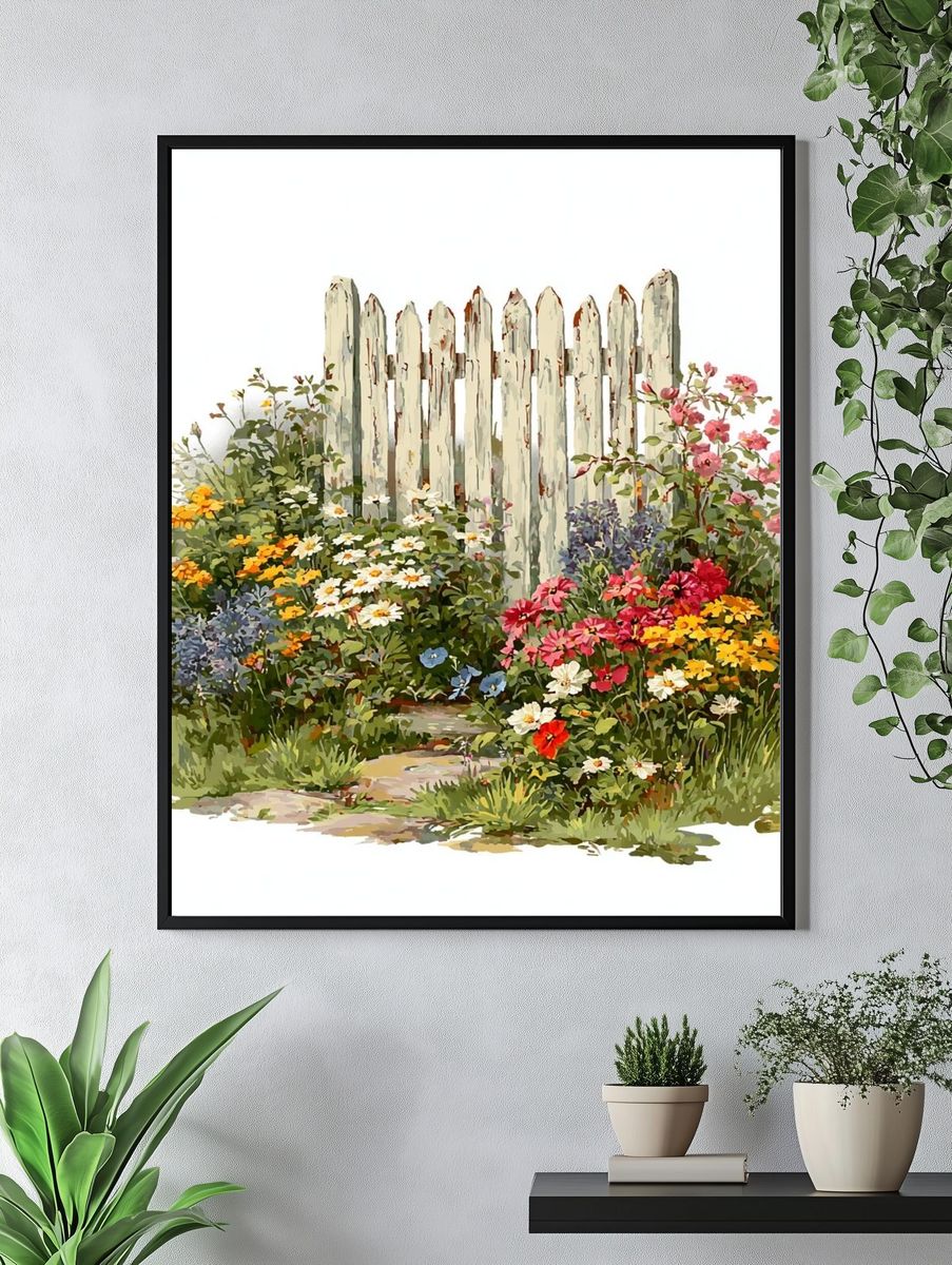 Garden Flowers — Vintage Print. — room view 4